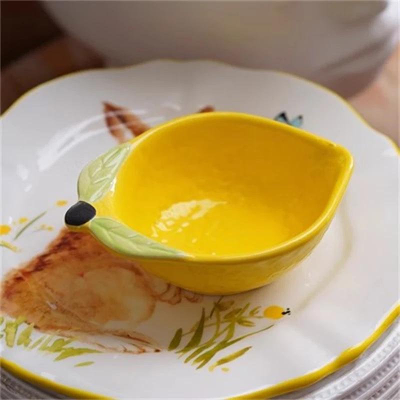 Lemon Shaped Ceramic Plate for Dessert, Fruit Tray, Afternoon Tea Kettle, Milk Mug, European Dinnerware, Colored Underglaze