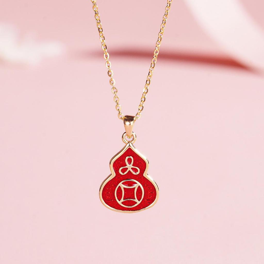 Tichiya Real Shot Gourd Necklace: Women's S925 Sterling Silver, Chinese Style, Light Luxury Enamel Fu Lu Clavicle Chain.