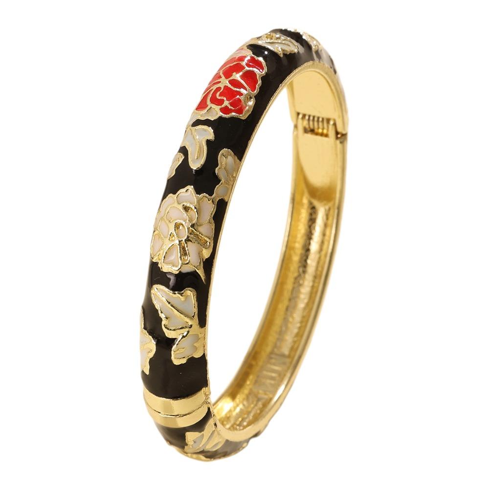 Enamel Vintage Cloisonne Bangle Floral Peony Traditional Chinese Flower Bangle Chinese Classic Women's Hand Bracelet Ladies