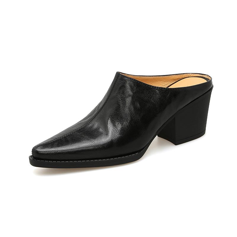 2024 New Spring Summer Leather Mules High Heels Women Shoes Pointed Toe Women Pumps Fashion Shoes for Women Ladies Shoes