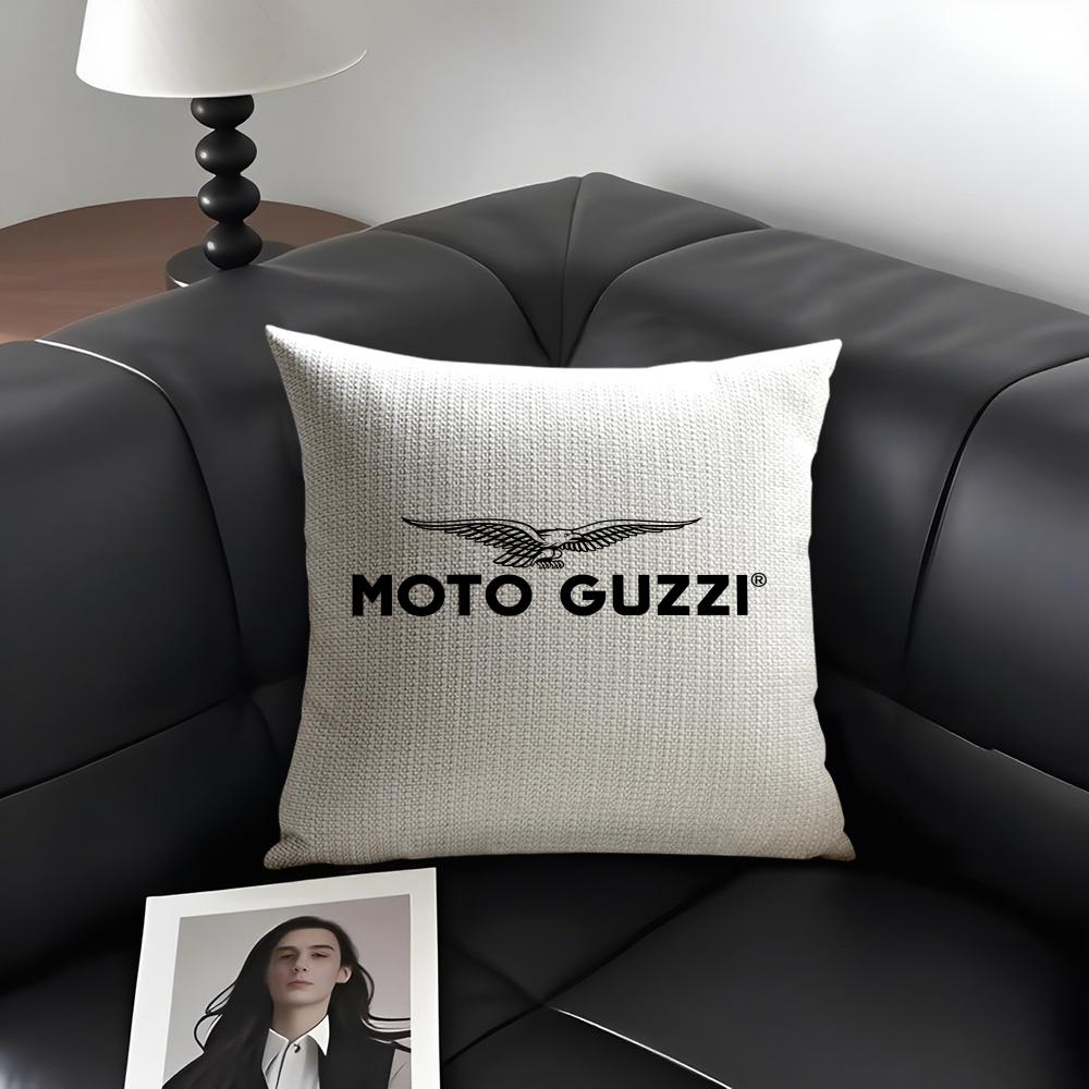 M-Moto Guzzii Logo Cushion Cover Natural Linen Organic Fabric Double-Sided Printing Sofa Home Decor Gift Pillow Case