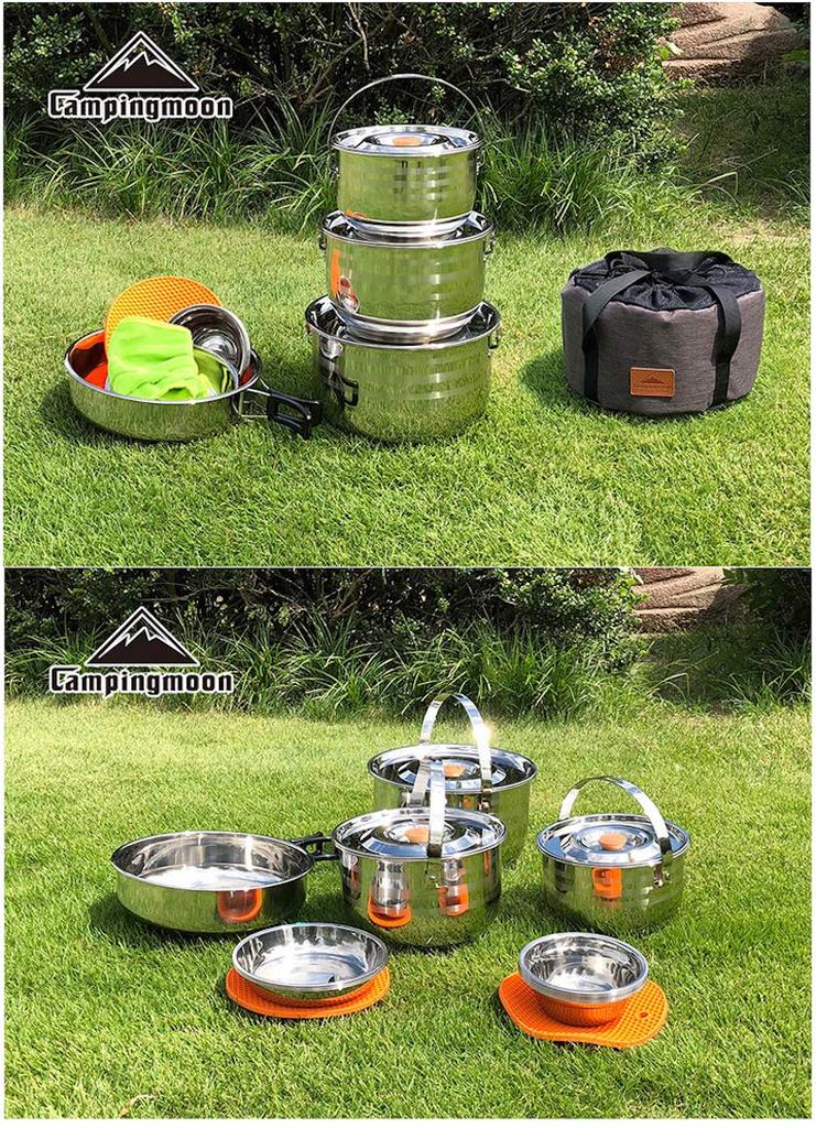 camping moon IH Compatible Stainless Steel Cooker Tableware Stainless Steel Hanging Pot Frying Pan 19 Piece Set MC240