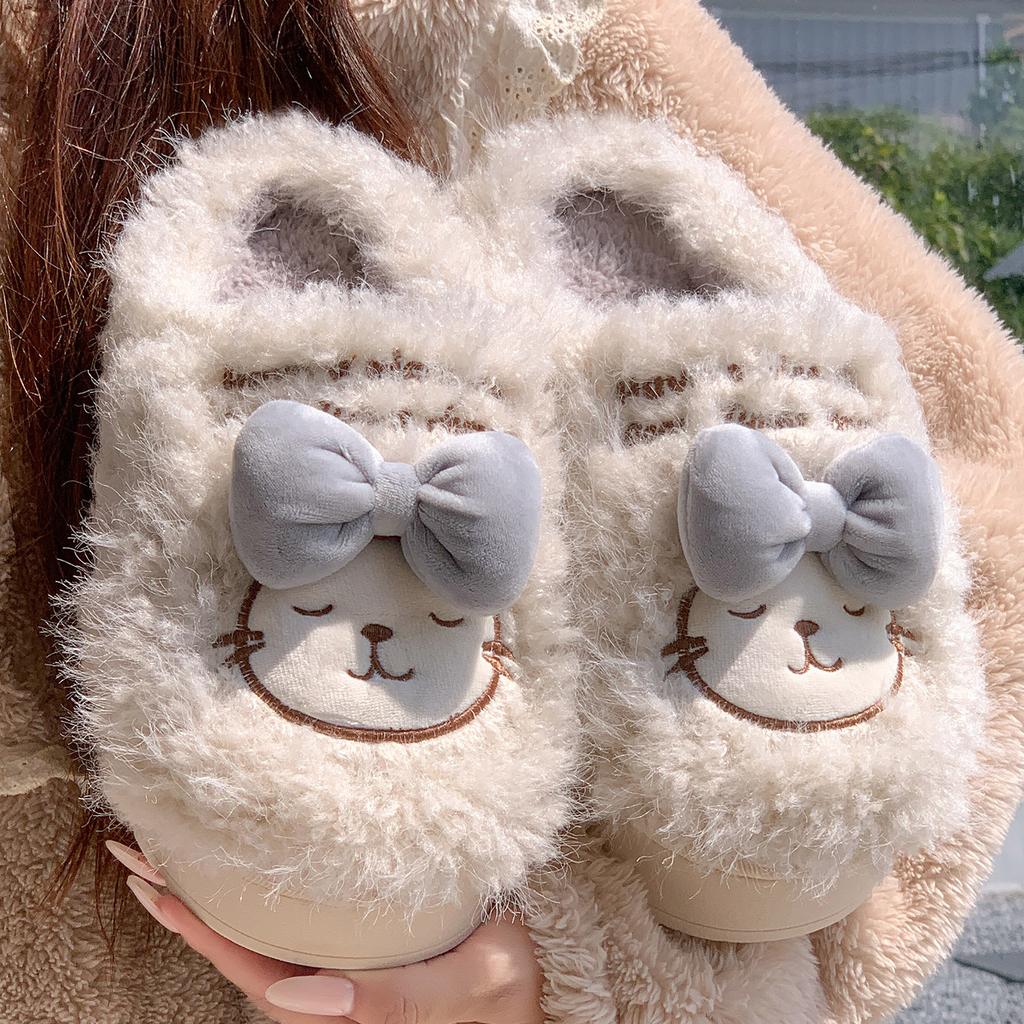 Cotton slippers winter 2025 new indoor home cute thick bottom plush warm couple plush slippers