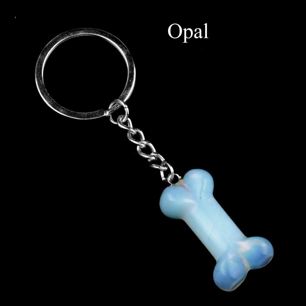 1Pc Reiki Healing Natural Stone Keychain Key Finder Bone Shape Crystal Gemstone Pendant Key Chain for Decor Phones, Bag, Halloween Gifts 20×34 Mm