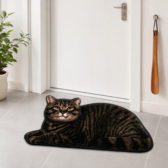 Slip Resistant Door Mat Cute Cat Bathroom Rug, Anti-Slip Absorbent Bath Washable Plush Tile And Wood Floor Kitty for Entrance Kitchen Home Decor