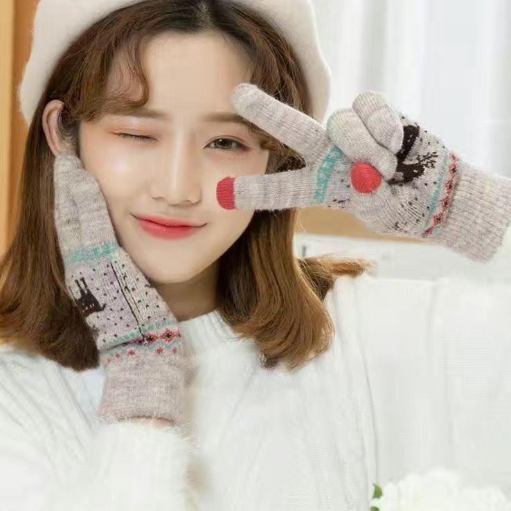 

Женские зимние теплые перчатки для велоспорта с сенсорным экраном и рисунком double-layer velvet and thickened хаки