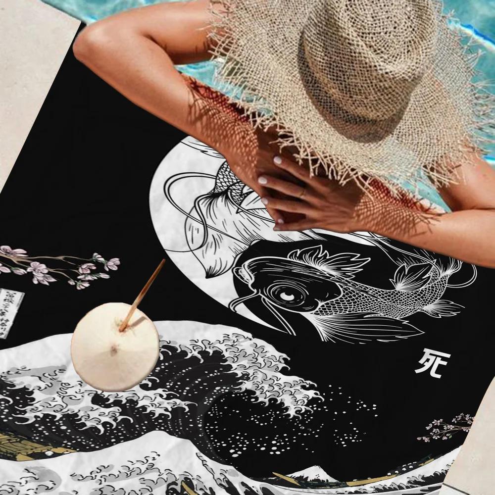 Japan Scenery Waves Beach Towel Cartoon Cute Summer Kids Large Bath Pool Beach Towel Microfiber Absorbent For Swimming Travel