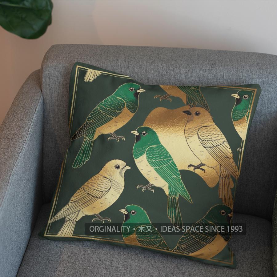 2D Golden Birds Pattern Decorative Throw Pillow Pattern Cushion Cover Suitable For Sofa Bedroom Car Pillow Cover