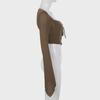 American Street Style Sexy V-Neck Irregular Pleated Long-Sleeve Crop Top
