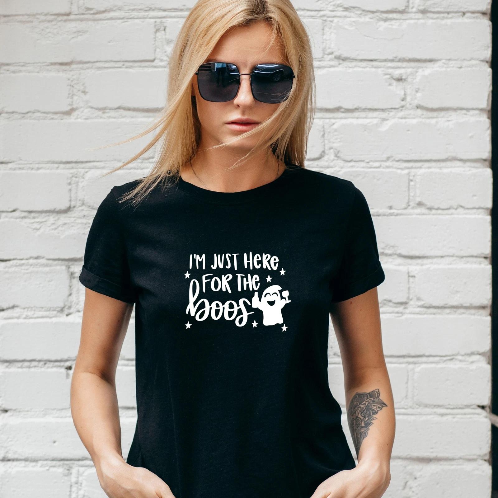 IM JUST HERE FOR THE BOOS T-SHIRT, White Motif, HALLOWEEN Autumn Unisex/Lady Fit 2XL