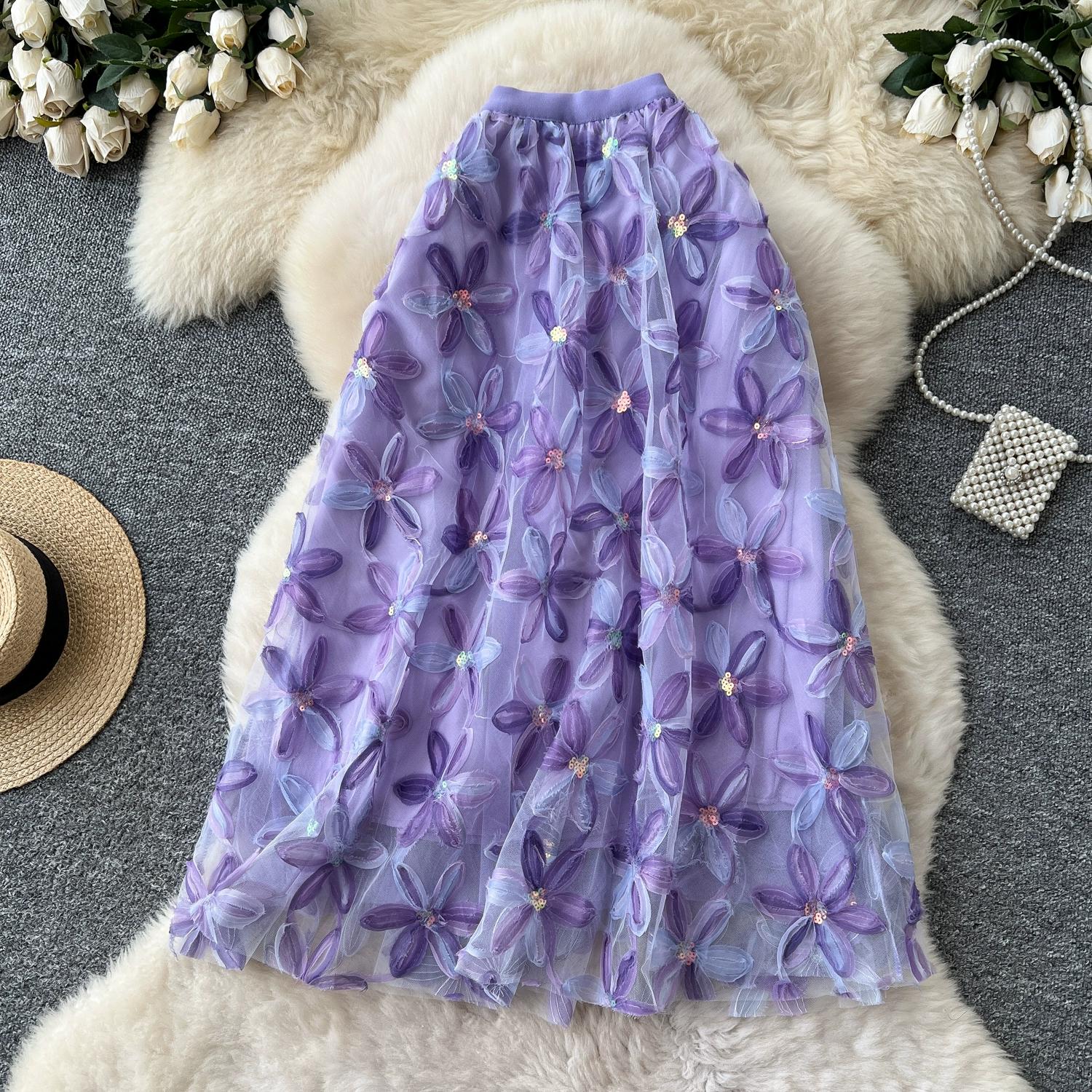 

Летне-осенняя женская повседневная юбка миди из сетки с пайетками, вышивкой и изображением феи One size