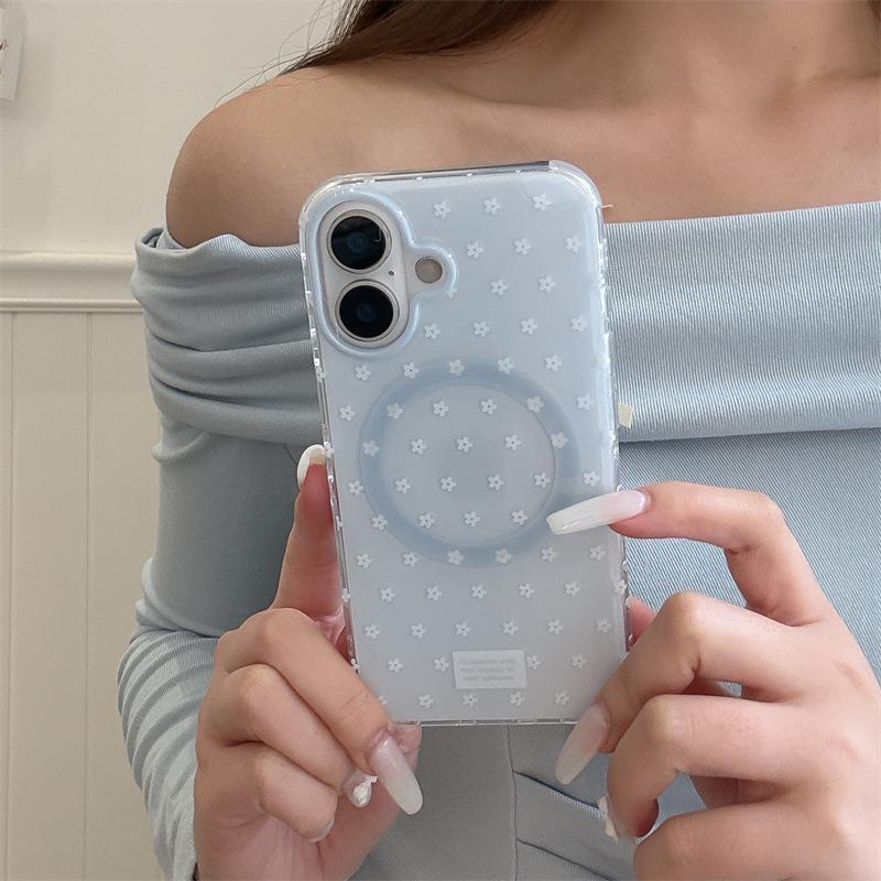 Blue Flower Magnetic Stand for iPhone 17/16 Pro Max/15 Pro Case