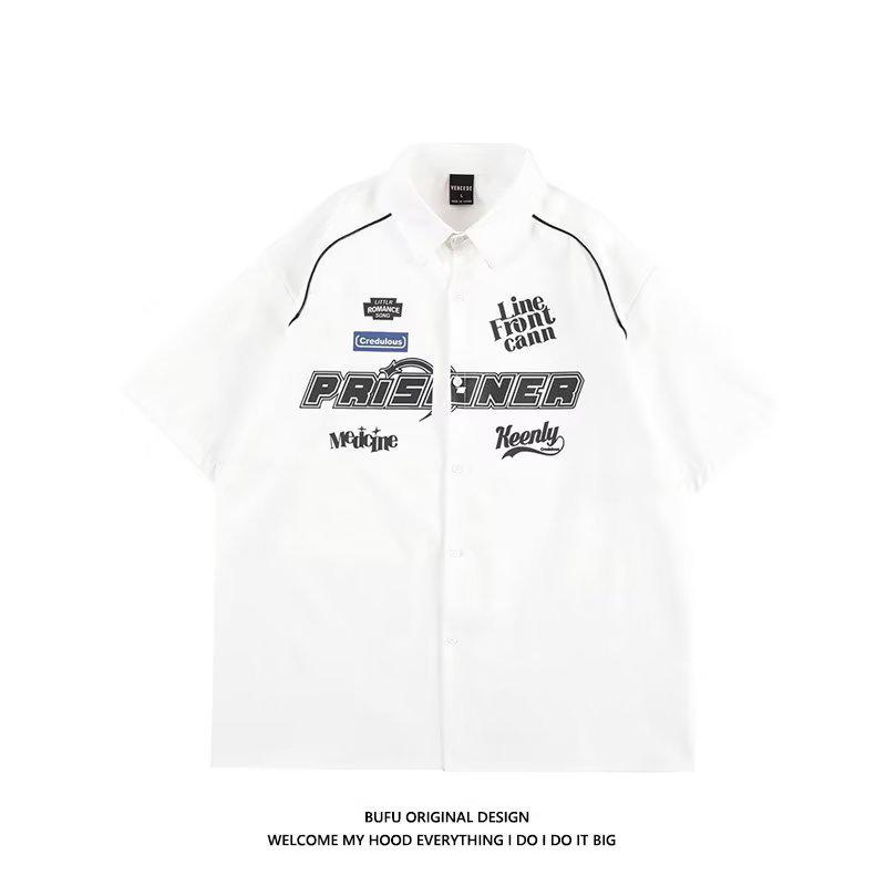 

Трендовая летняя куртка-рубашка унисекс в стиле ретро-стрит - короткий рукав, свободный крой, высококачественный дизайн 2XL белый