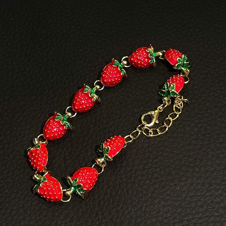 Korean Style Red Strawberry Splicing Bracelet, Girly Cute Sweet Fresh Premium Spring Summer Jewelry Accessories