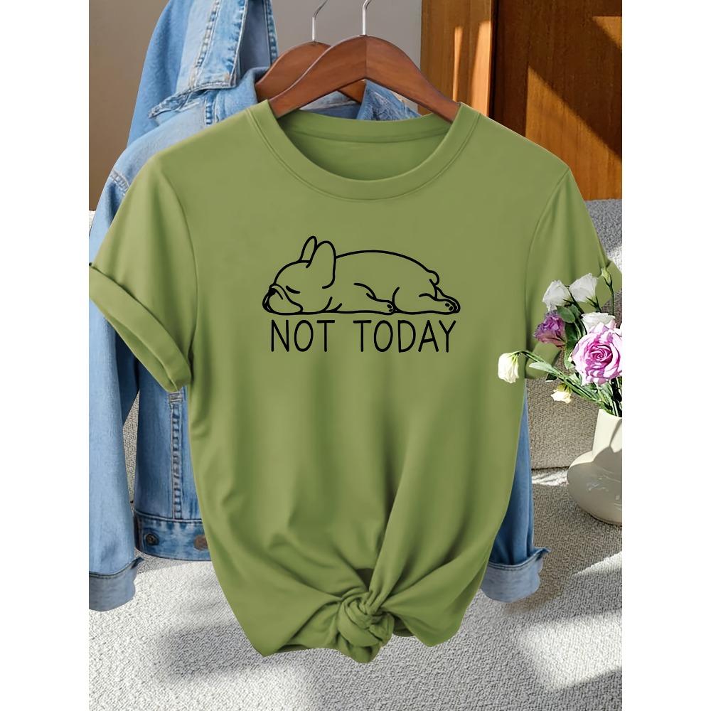 Not Today French Bulldog Women's Tee - Lazy Dog Graphic, Casual Gray Top