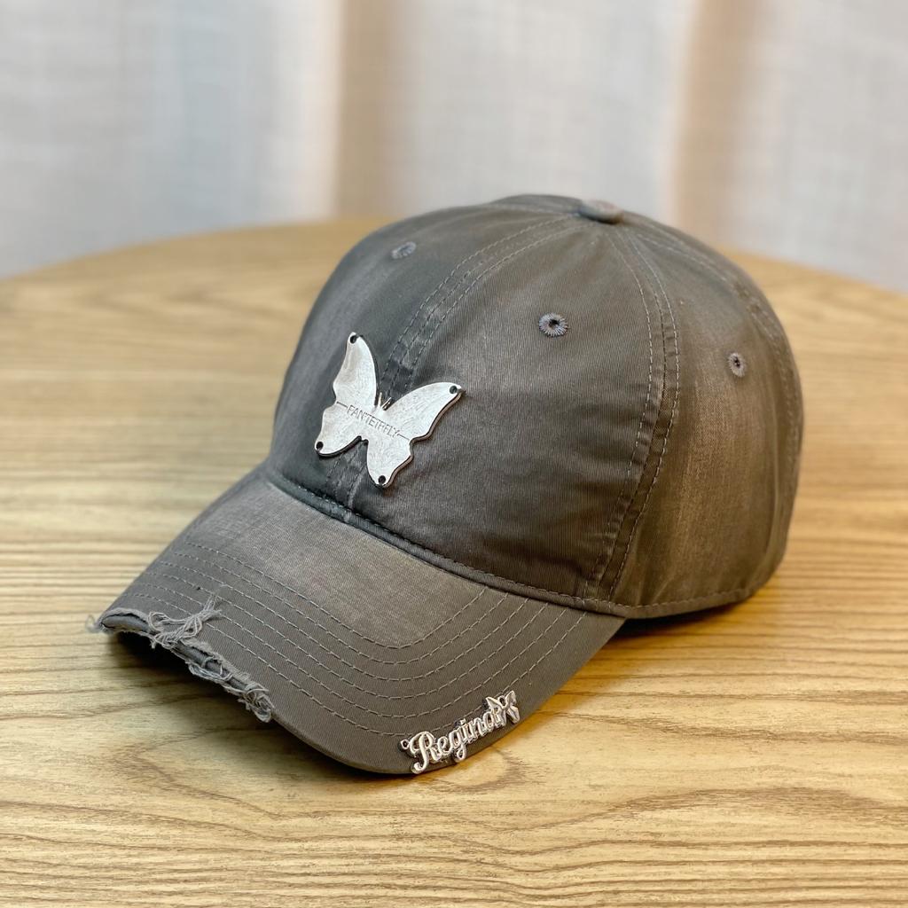 Hut mit Farbverlauf Mädchen Schmetterlingsdekoration Nische Schirmmütze Süß Cool Hot Girl Softtop Baseballkappe Großer Kopf Trendig