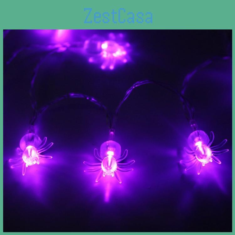 Premium Quality Purple Led String Lights Featuring Bats And Spiders For Halloween