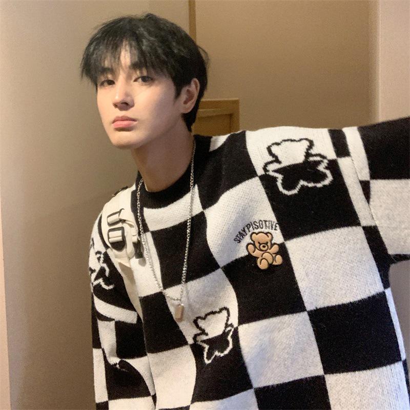 

Little Bear Men s Crew Neck Sweater: Trendy, Thickened Knit for Autumn/Winter Large чёрный