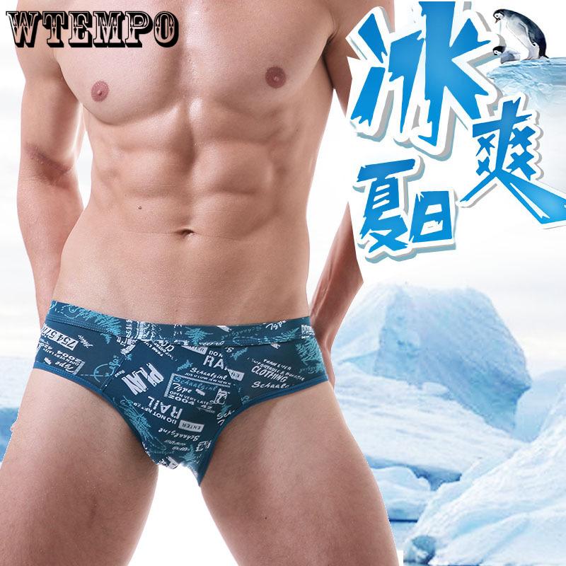 Ice Silk Men's Triangle Underwear Summer Breathable Summer Sexy Mid Waist Print Underwear