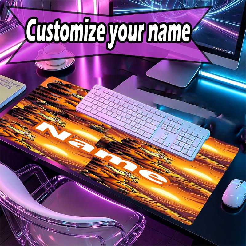 Custom Name Personalized Garfield Pattern Mousepad, Laptop PC Desk Mat, Decorative Desk Mat for Home Keyboard Pad Gift