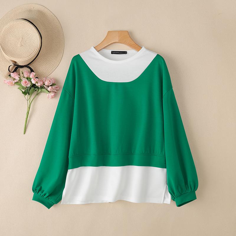 

ZANZEA Женская повседневная блузка-пуловер с круглым вырезом и длинными рукавами, осенняя 3XL зелёный