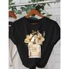 Women's Black Golden Floral "LOVE" Perfume Bottle Print T-Shirt Casual Round Neck Short Sleeve Top