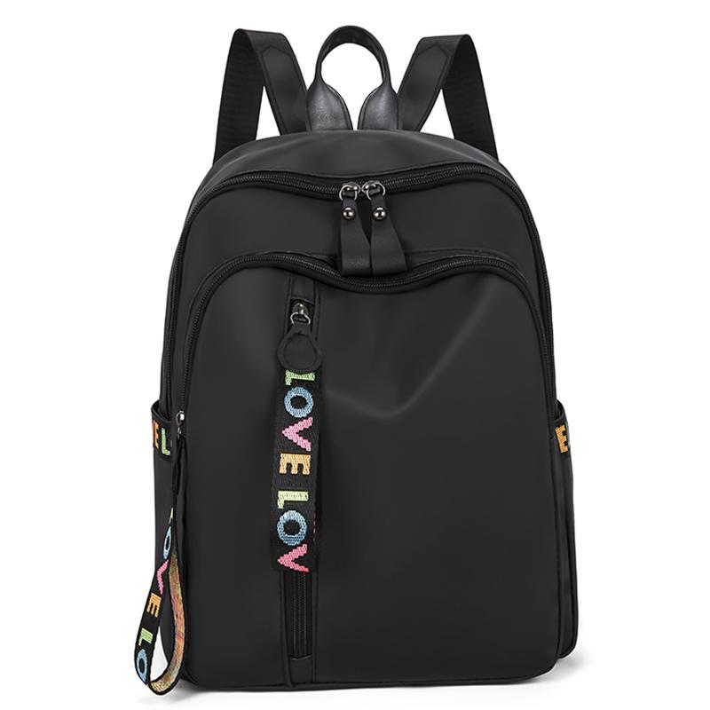 Grace Stylish Anti-theft Backpack, Portable Black Nylon Rucksack with Cute Colorful Letter Ornament for Female Everyday Carry