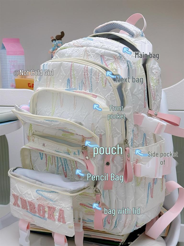 Cute Lightweight Rainbow Pleated Backpack for High School & Middle School Students