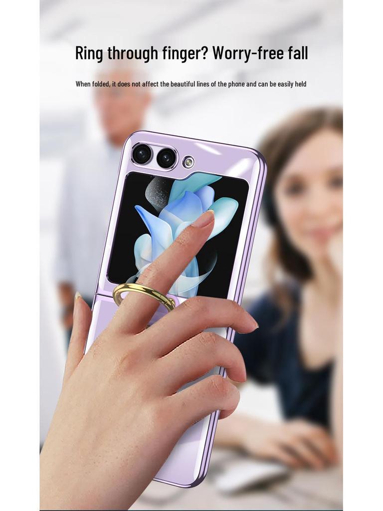 Samsung Z Flip5 Case with Ring: Electroplated, Foldable, Anti-Fall Protection