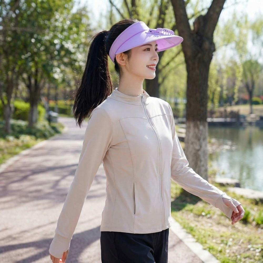 Großer Rand Kühlender Ventilator Hut USB Wiederaufladbar Damen Sonnenhut Freizeit Leerer Oberteil Sonnenschutz Kappe Damen