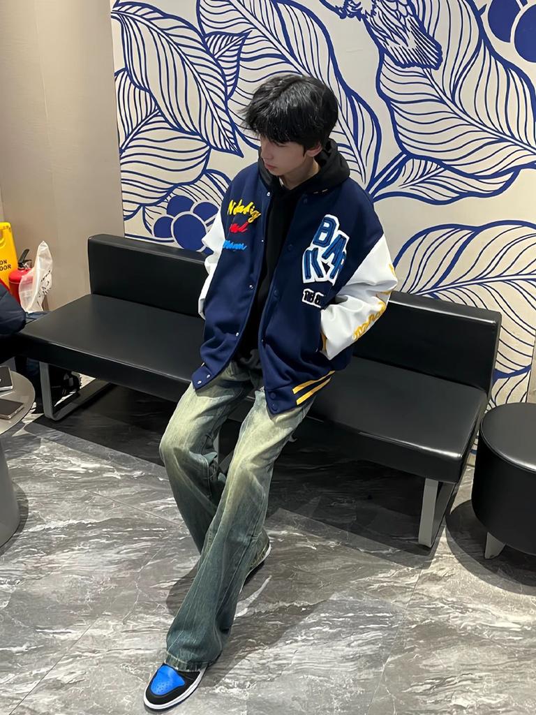 Color matching letter embroidery design sense baseball jacket men's spring and autumn loose American retro couple coat top