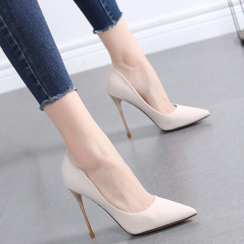 Vielseitige High Heels Damen 2025 neue koreanische Version dünne Absätze flacher Ausschnitt spitze Schuhe Frühling und Herbst Internet-Berühmtheit französisches Mädchen Schuhe
