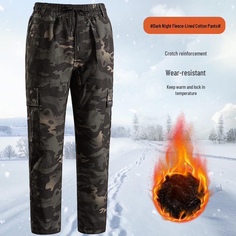 

Camouflage Fleece-Lined Ripstop Cargo Pants: Insulated, Multi-Pocket, Straight-Leg Workwear for Cold Weather. L 175