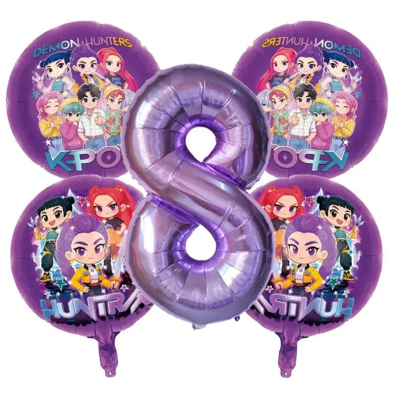 Kpop Dämonenjäger Geburtstagsballons Dekorationsset Musik Mädchen Zahl Aluminiumfolienballons Kinder Partyzubehör Geschenk Gastgeschenk Deko