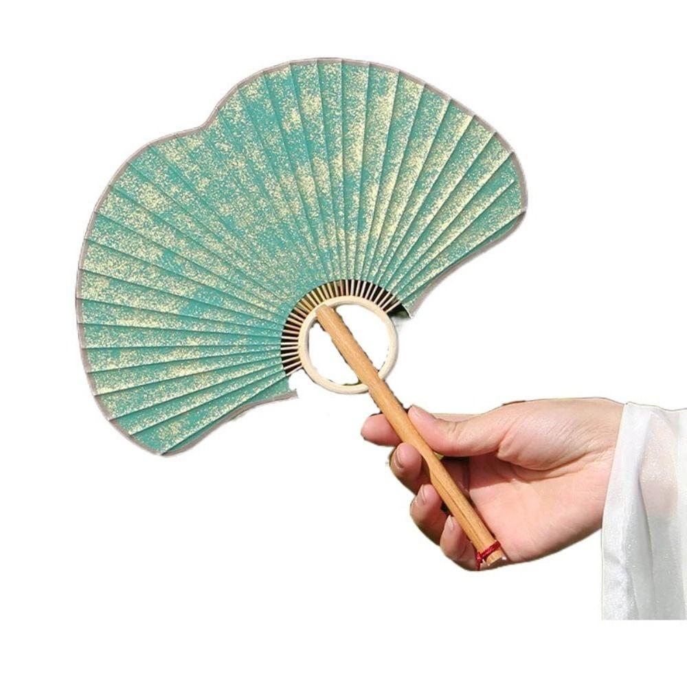 Handwerk Doppelseitiger Ginkgo Runder Fächer Exquisiter Vintage Reispapierfächer Tragbarer Hand-Kreisfächer Sommerdeko