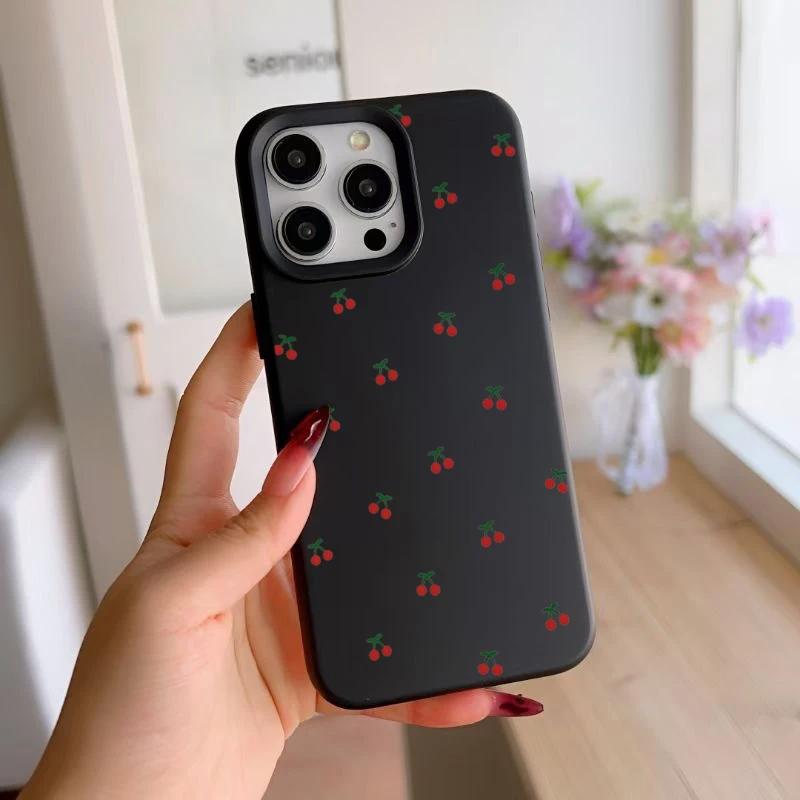 Cute Cartoon Cherry iPhone Case For iPhone 17 16E 16 15 14 13 12 11 Pro Max 7 8 Plus X XR Soft Silicone Protective Phone Cover