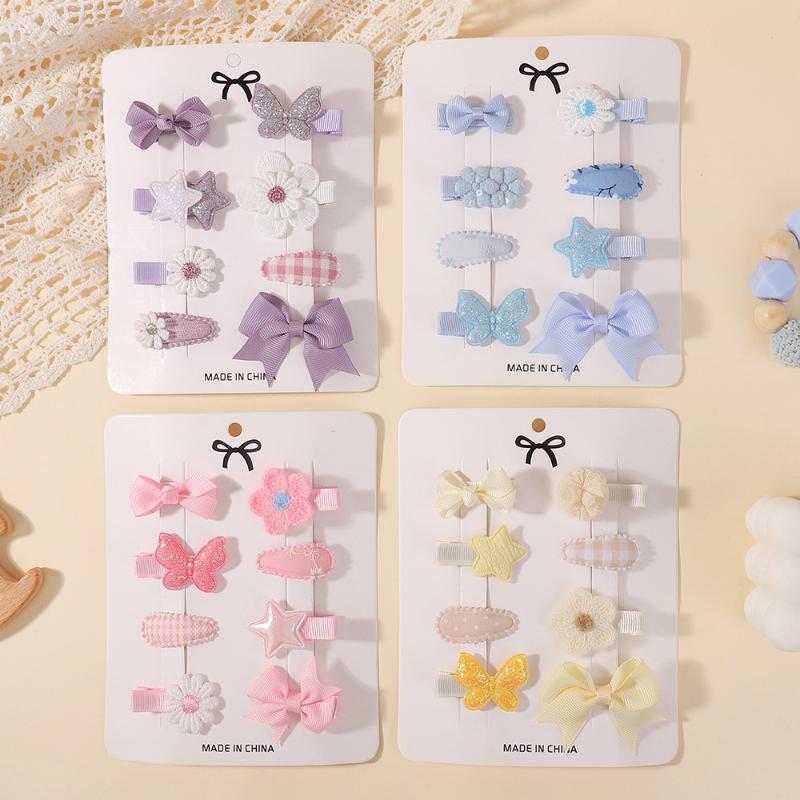 8Pcs/Set New Cute Fresh Minni Bowknot Hair Clips For Woman Girls Sweet Flower Star Hairgripes Barrette Hair Accessories Gifts