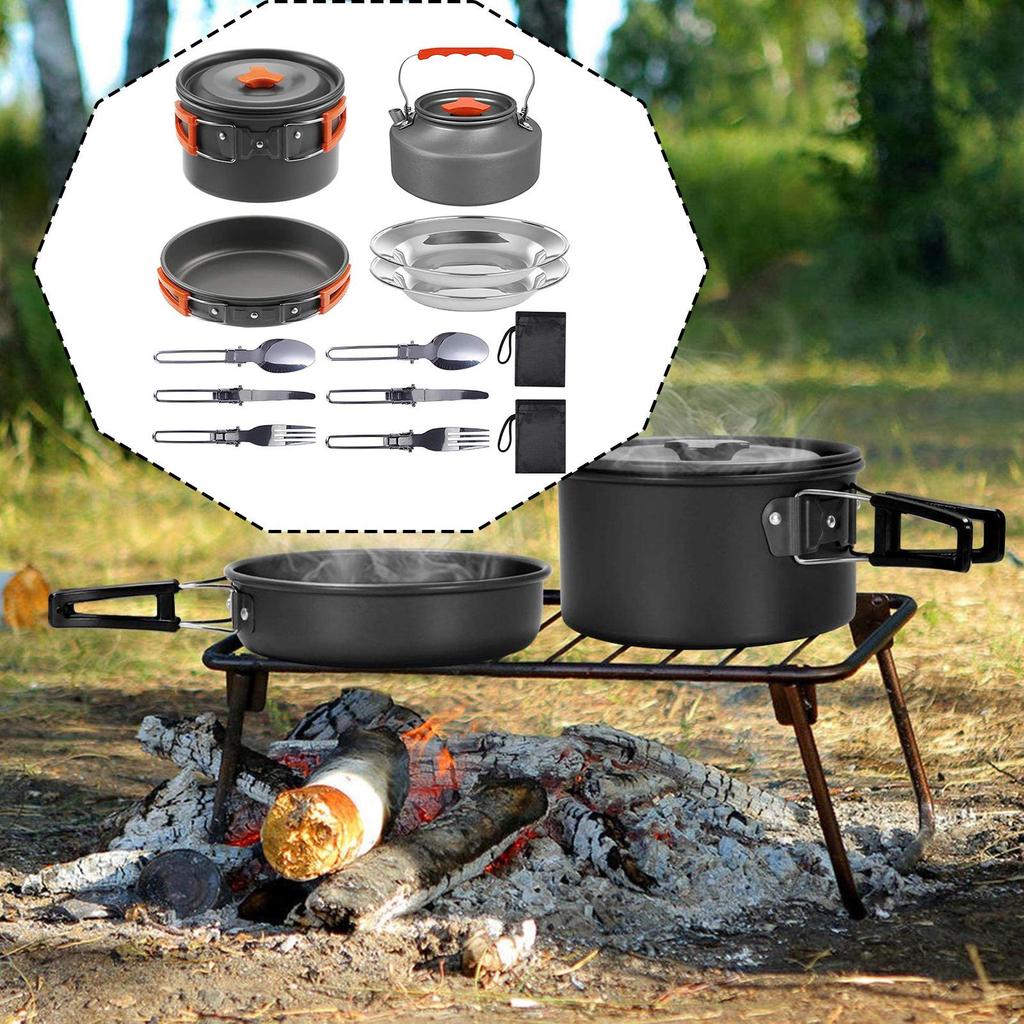 Camping Cookware Set Spoons Knives Outdoor Cooking for Travel Yard Beach Black
