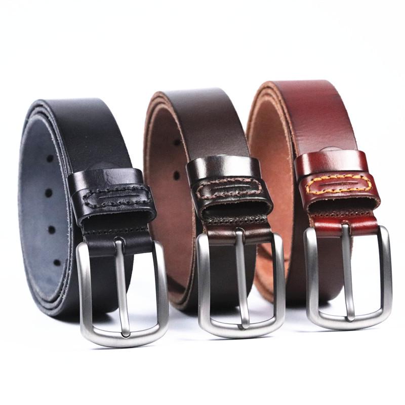 Men's Retro Genuine Leather Belt with Alloy Pin Buckle - Stylish and Versatile Cowhide Belt for Fashionable Looks
