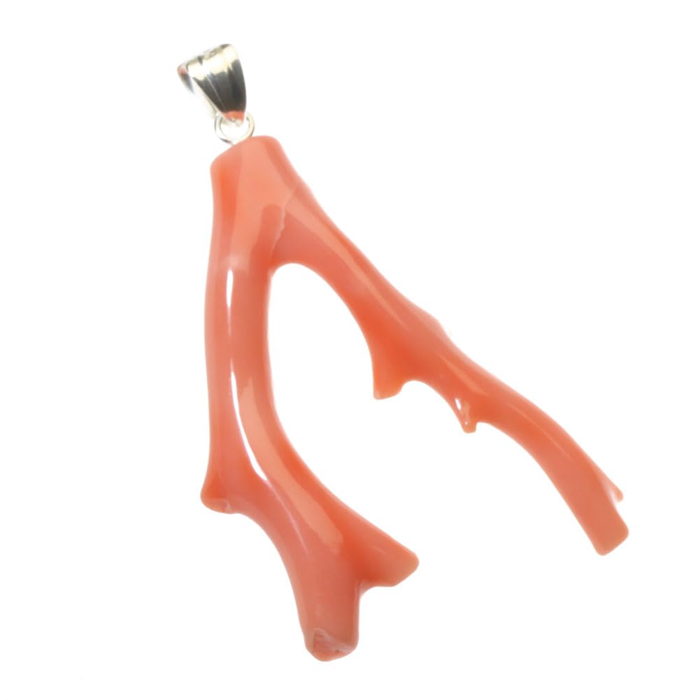 Deep-sea coral, pink branch pendant top, silver, undyed.