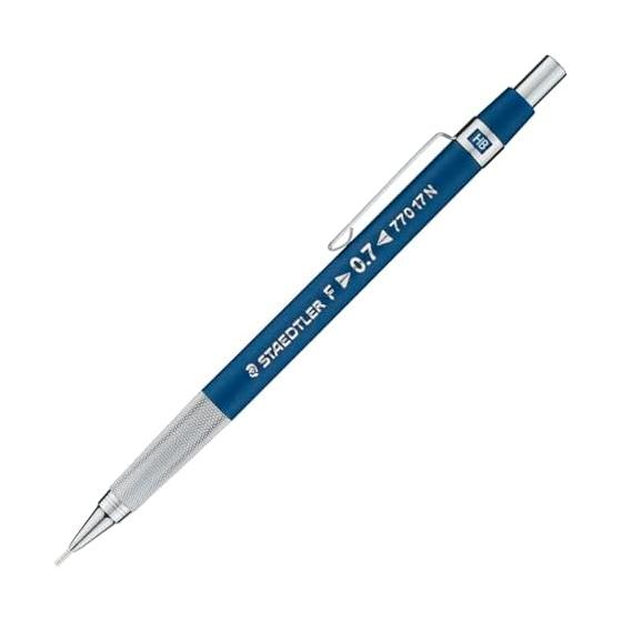 Staedtler Mechanical Pencil 0.7mm Drafting Pencil Blue 770 17N 4mm Sleeve Metal Grip F Letter Resin Body Brass Grip Low Center of Gravity