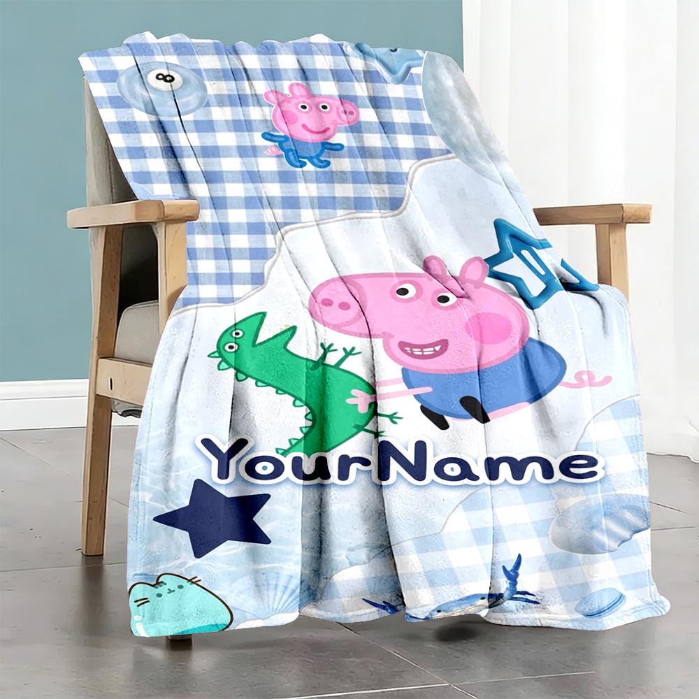 Peppa Pig Personalized Name Blanket Cozy Personalized Blanket Soft & Cozy Throw For Bed Seaside Picnics Livingroom Ideal for All Seasons