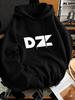 Unisex Hoodie, Winter, DZ Letter Print, Pullover Sweatshirt, Casual Streetwear Style, Autumn Winter Daily Wear, Drawstring Hood And Kangaroo Pocket