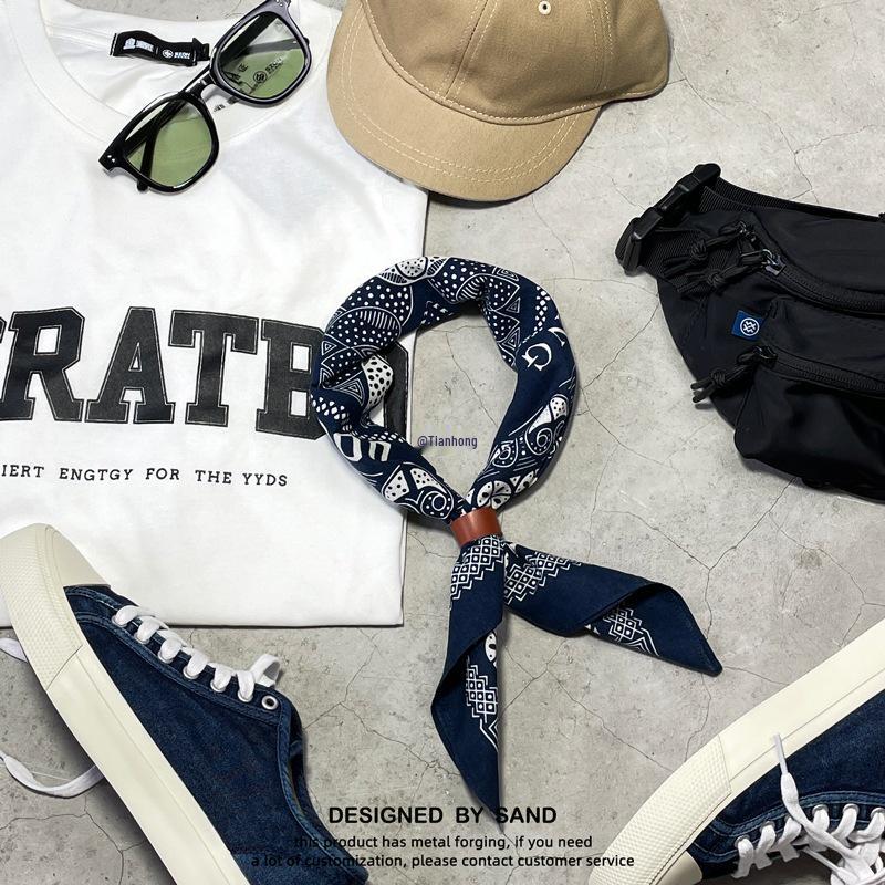 Men's Retro Japanese Indigo Bandana: Trendy Silk Scarf for Street Dance & Hip Hop
