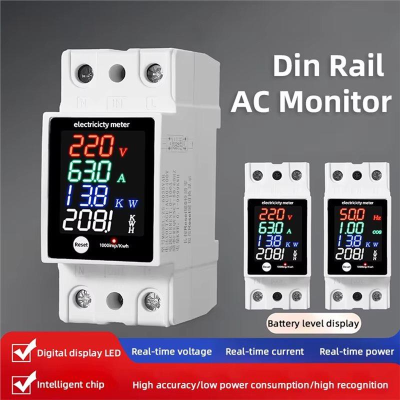 SHGO-ZS-6035VAKW Digital Energy Meter AC30-400V Electricity Usage Monitor Din Rail Voltmeter Ammeter Watt Kwh Frequency