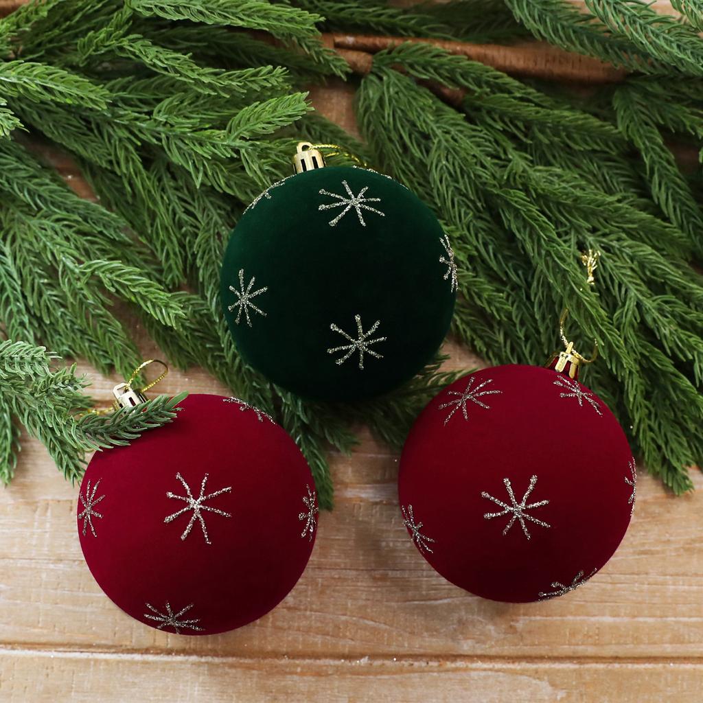 Velvet Painted Christmas Tree Ornament Ball Hanging Decoration for Holiday Décor