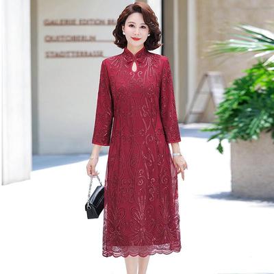Elegantes zweiteiliges Kleid mit langen Ärmeln und Stickerei für Frauen mittleren Alters – Perfekt für Hochzeiten und Bankette