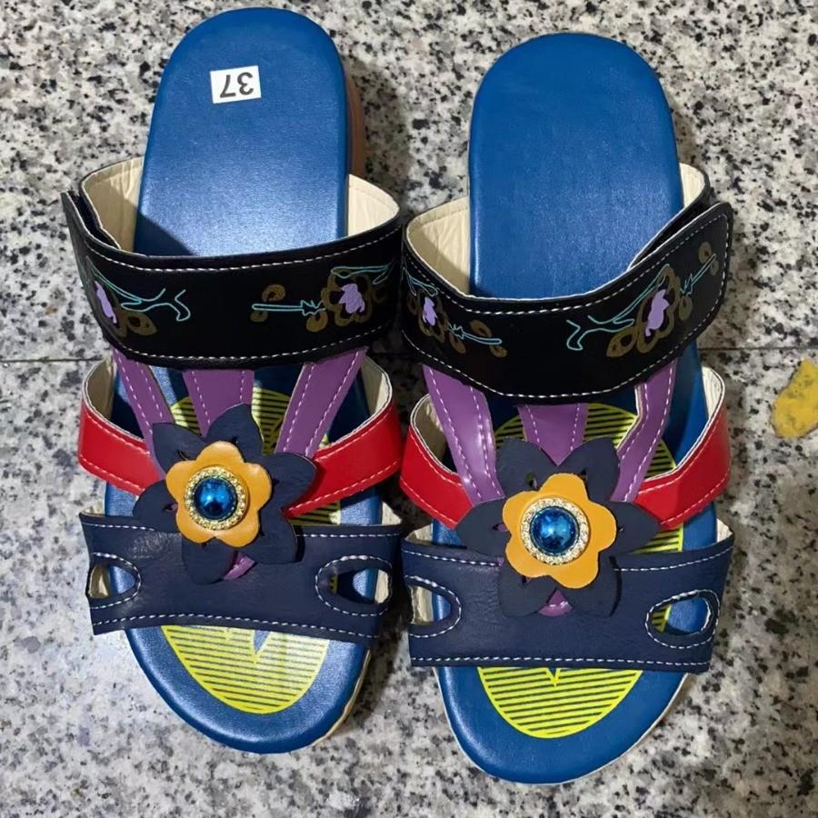 

Новые женские босоножки на каблуке в стиле бохо, этнические, большие тапочки, цветочные тапочки 43