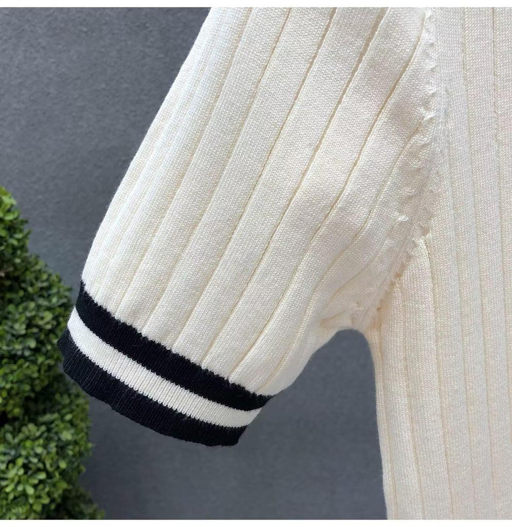 Men's Trendy Summer Breathable Knit Slim Fit Color Block Stripe Short Sleeve T-Shirt