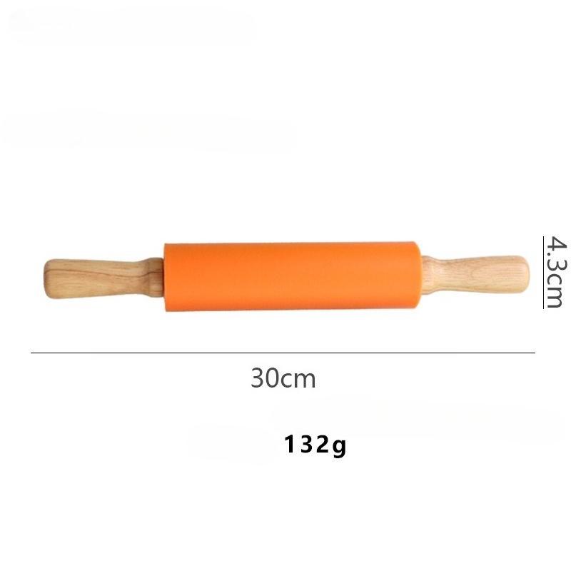 1Pcs Non-Stick Silicone Rolling Pin Wooden Handle Pastry Dough Flour Roller Kitchen Cooking Baking Tool For Pasta Cookie Dough